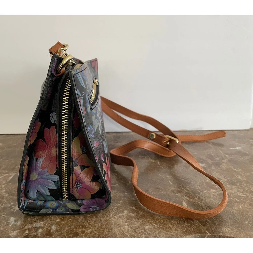 Valentina Floral‎ Print Leather Crossbody Bag Gold Zip Travel Boho Chic Romantic